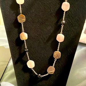 Lia Sophia long silver necklace with mother of pearl beading